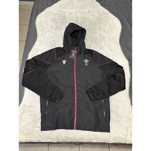 Wales Mens‎ Jacket Medium Black Rugby Training Windbreaker Macron Hooded Zip